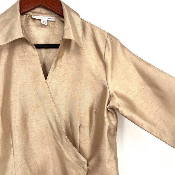 JM Collection Womens Size 6P Petite Gold Wrap Formal Blouse Shirt Top Elegant - Picture 4 of 8